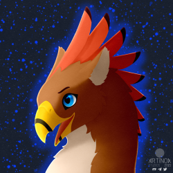A headshot of my gryphon character, Equinox